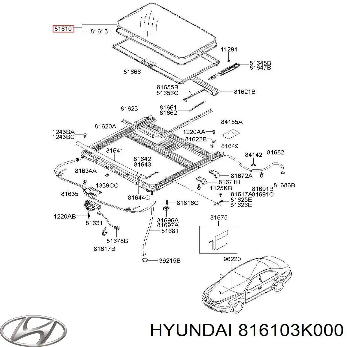 Стекло крыши Hyundai/Kia 816103K000 цена, от 693.21 USD