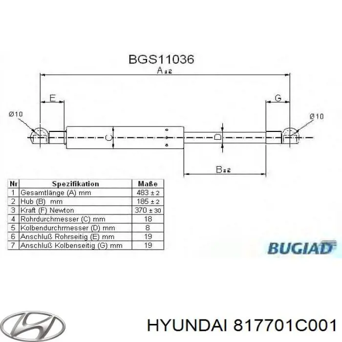 817701C001 Hyundai/Kia amortecedor de tampa de porta-malas (de 3ª/5ª porta traseira)