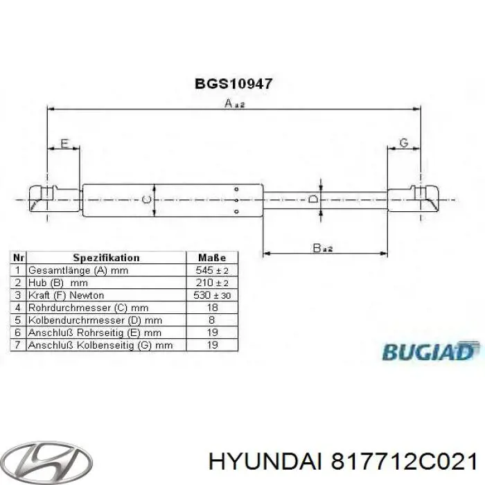 Амортизатор багажника 817712C021 Hyundai/Kia