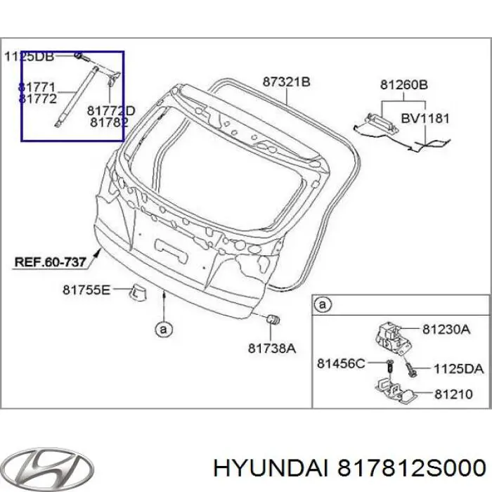 817812S000 Hyundai/Kia amortecedor de tampa de porta-malas (de 3ª/5ª porta traseira)