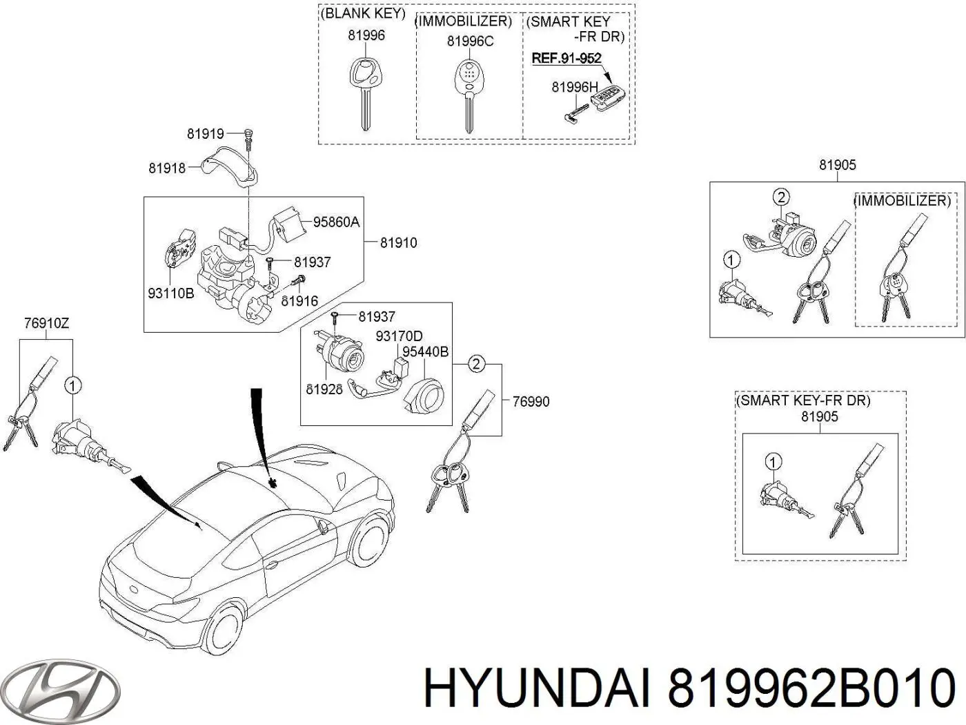 Llave de conmutador de arranque 819962B010 Hyundai/Kia