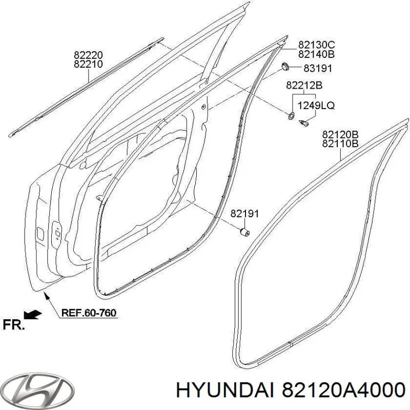 Уплотнитель двери передней правой (на кузове) Hyundai/Kia 82120A4000 цена, от 28.25 USD