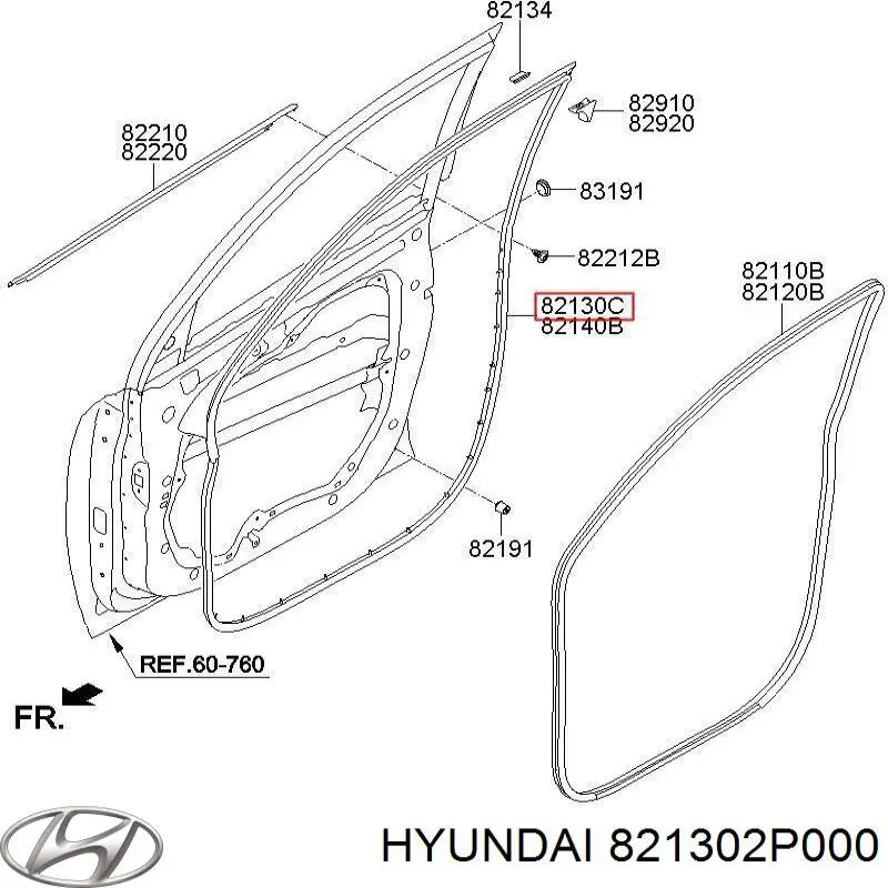 Уплотнитель двери передней левой (на двери) Hyundai/Kia 821302P000 цена, от 12.67 USD