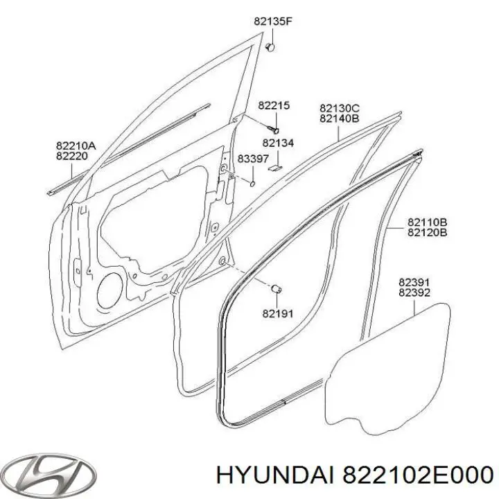 Молдинг опускного стекла двери передней левой Hyundai/Kia 822102E000 цена, от 25.53 USD
