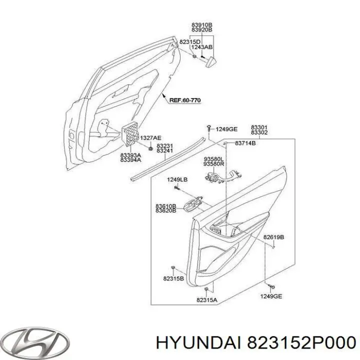 Пистон (клип) крепления обшивки двери на Hyundai Elantra XD