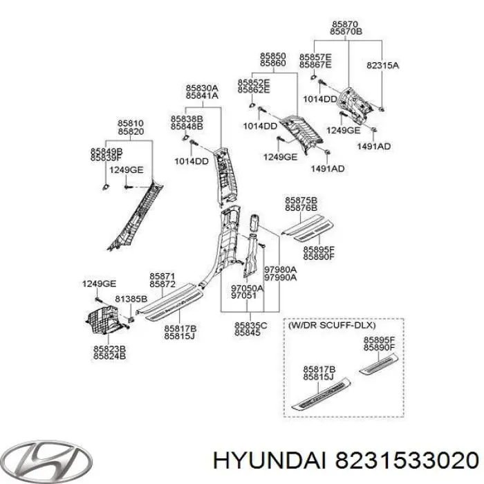 Пистон (клип) крепления обшивки двери на Hyundai Sonata 