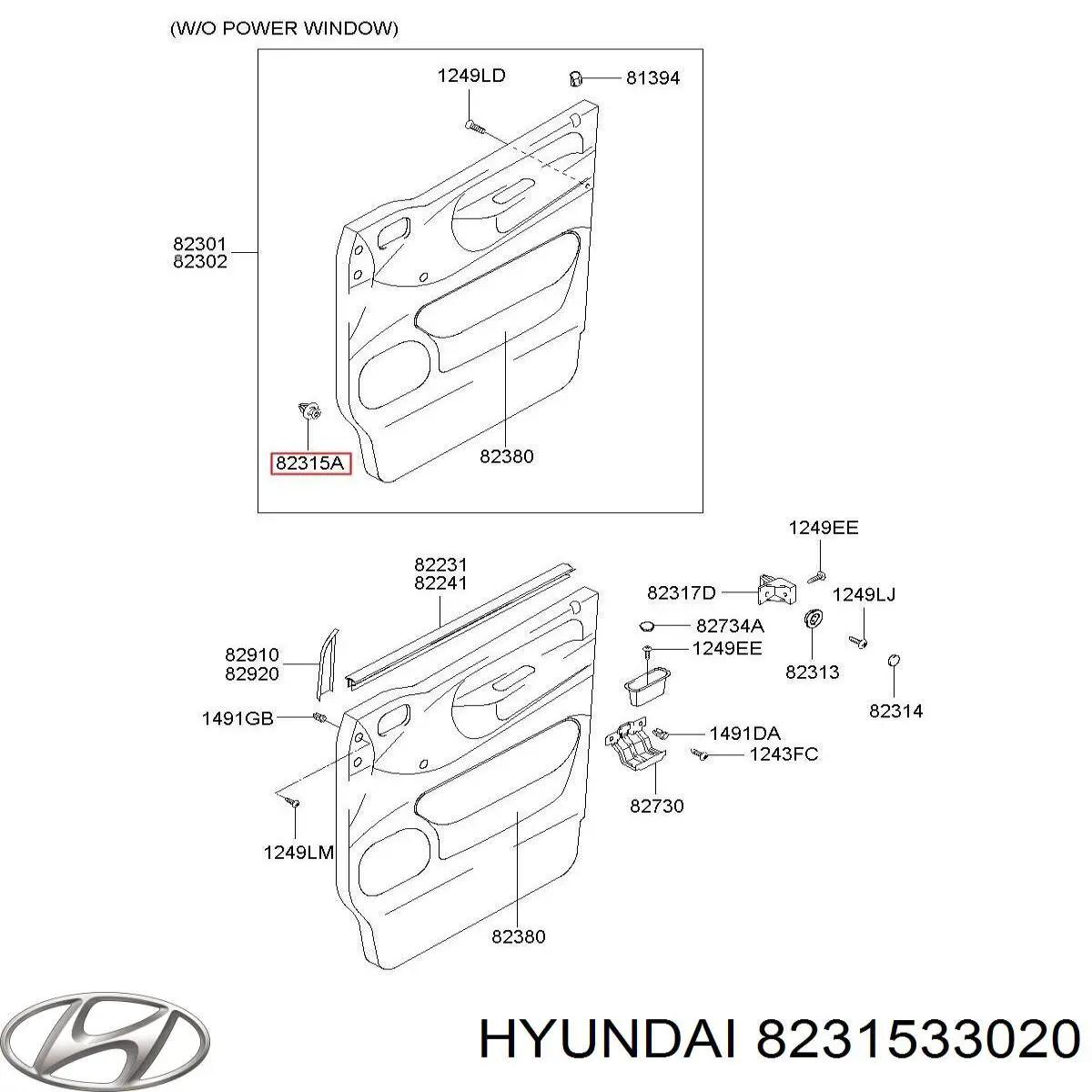 8231533020 Hyundai/Kia Пистон (клип) крепления обшивки двери