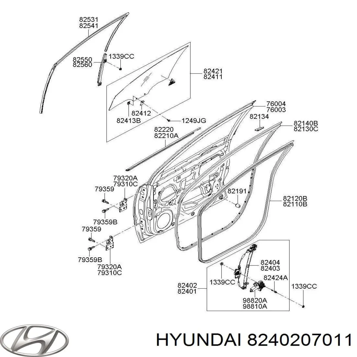 8240207011 Hyundai/Kia mecanismo de acionamento de vidro da porta dianteira direita