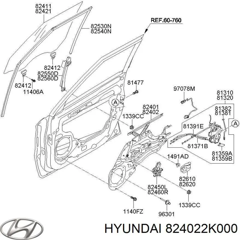 Механизм стеклоподъемника двери передней правой 824022K000 Hyundai/Kia