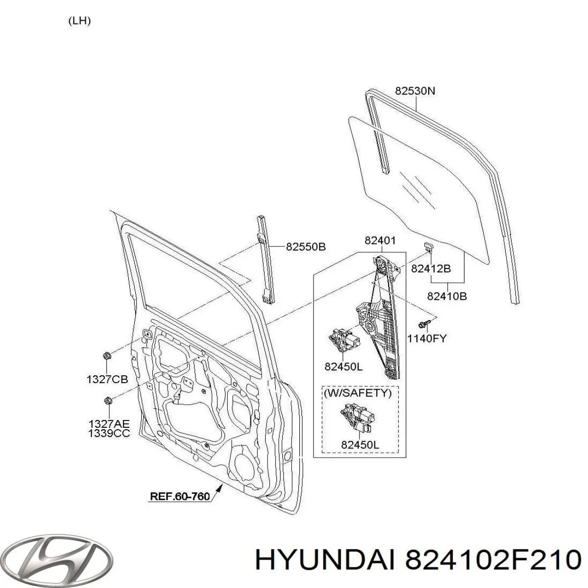 Стекло двери передней левой 824102F211 Hyundai/Kia