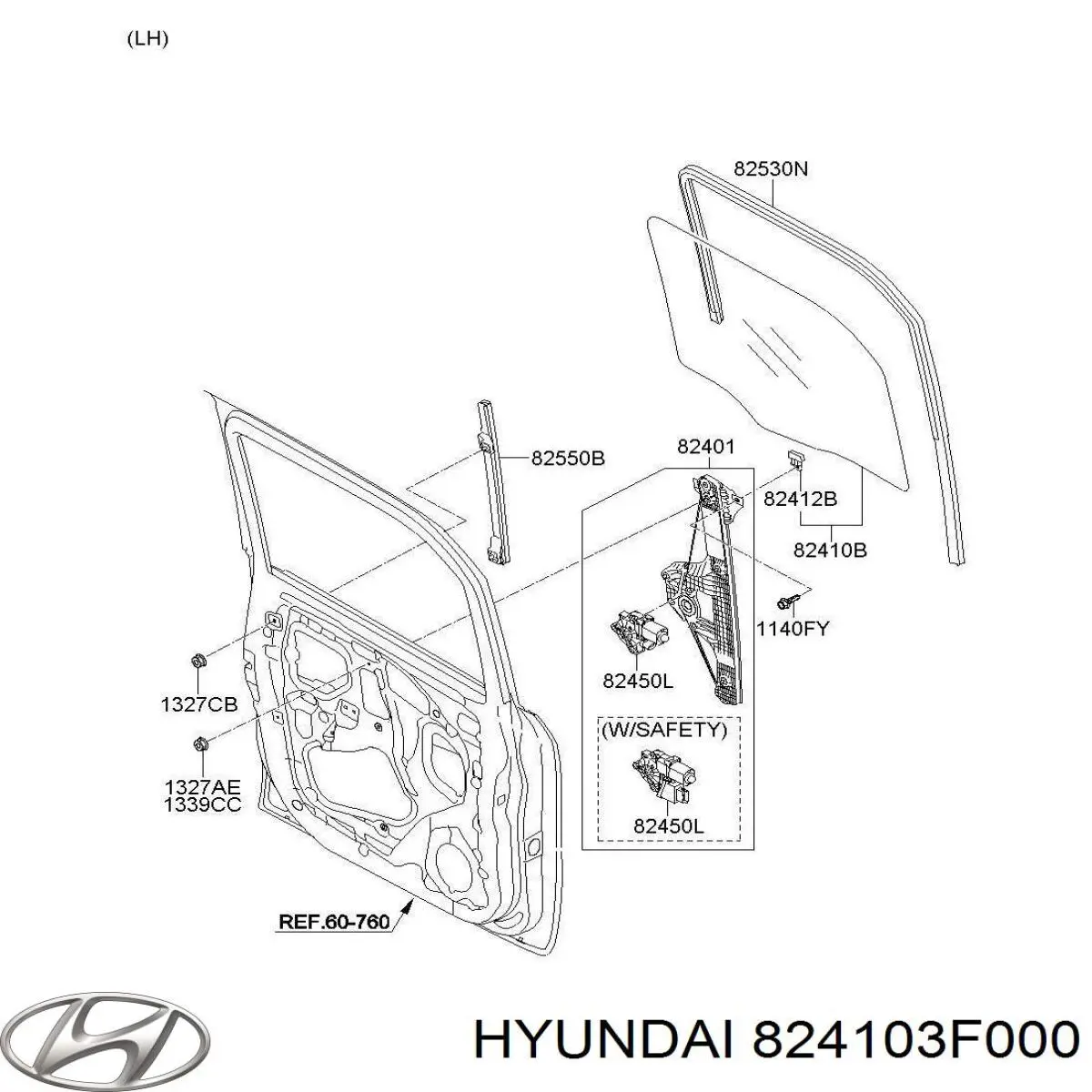 824103F000 Hyundai/Kia стекло двери передней левой