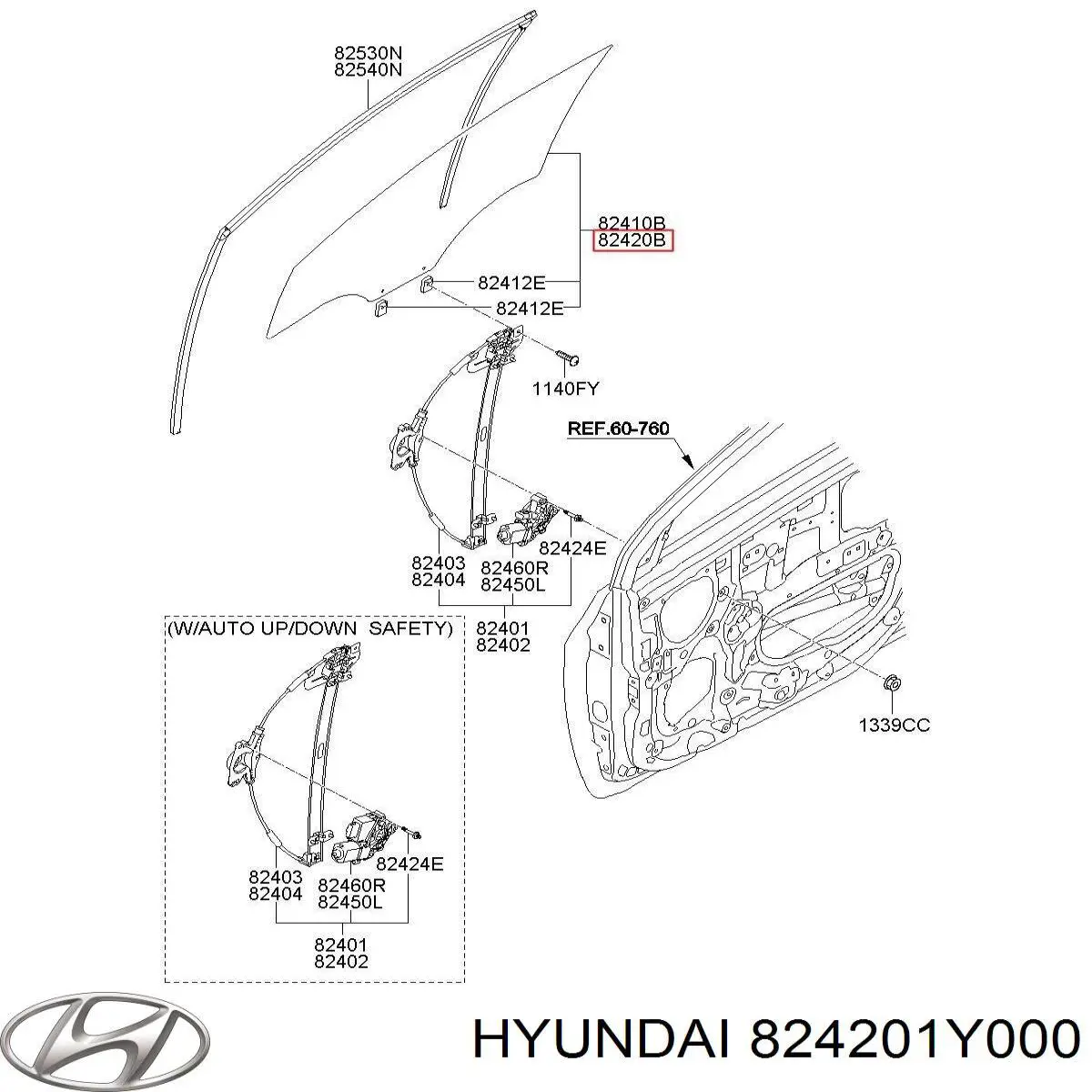 824201Y000 Hyundai/Kia стекло двери передней правой