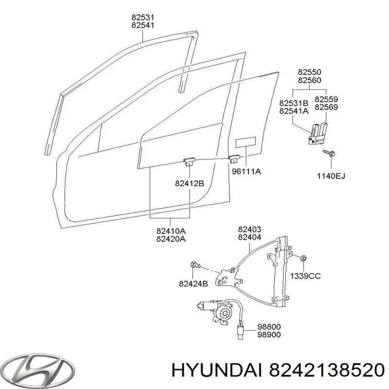 8242138520 Hyundai/Kia стекло двери передней правой