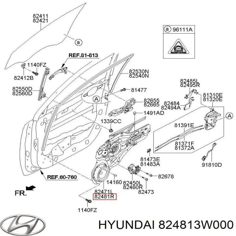 824813W000 Hyundai/Kia механизм стеклоподъемника двери передней правой