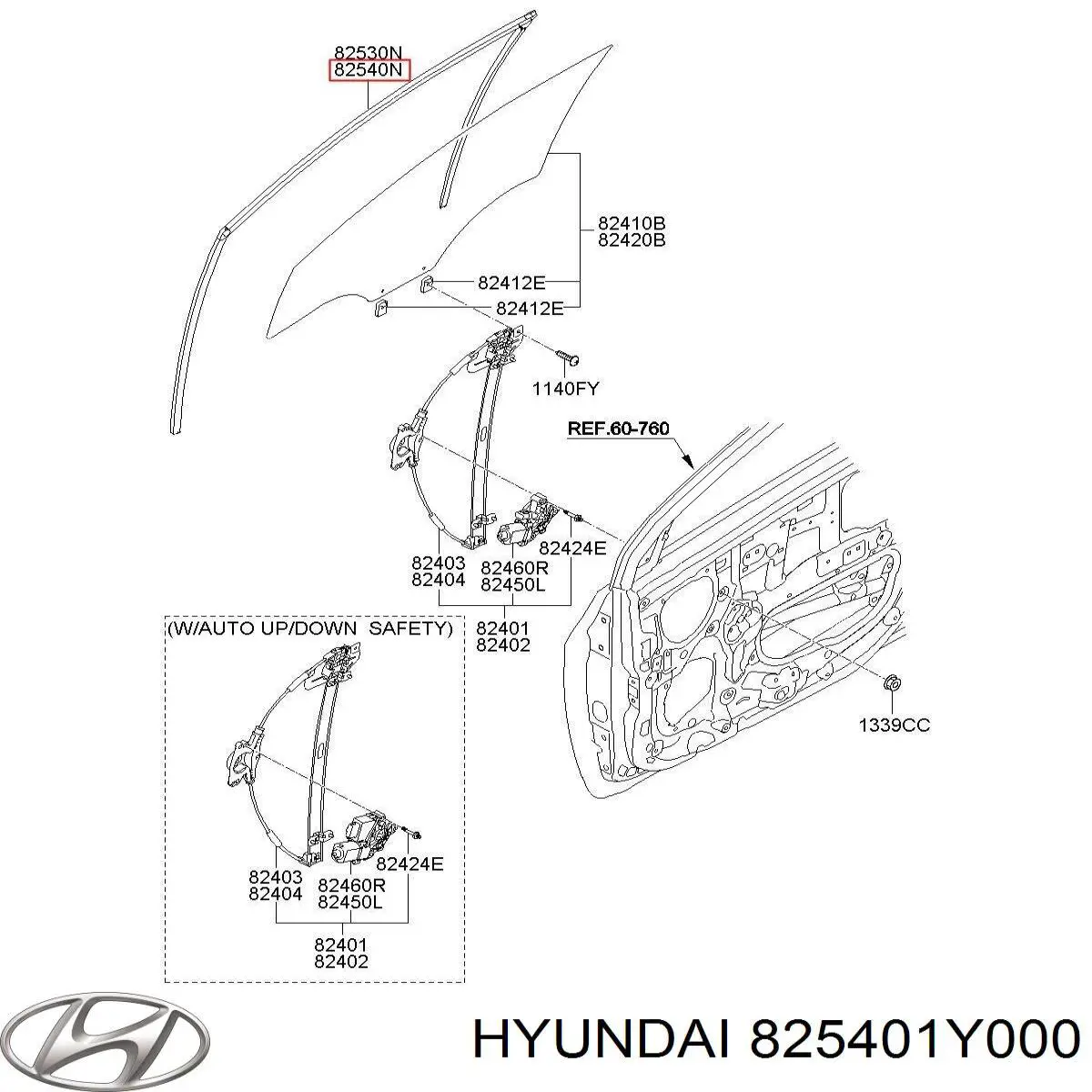 825401Y000 Hyundai/Kia guia de vidro de quadro da porta dianteira direita