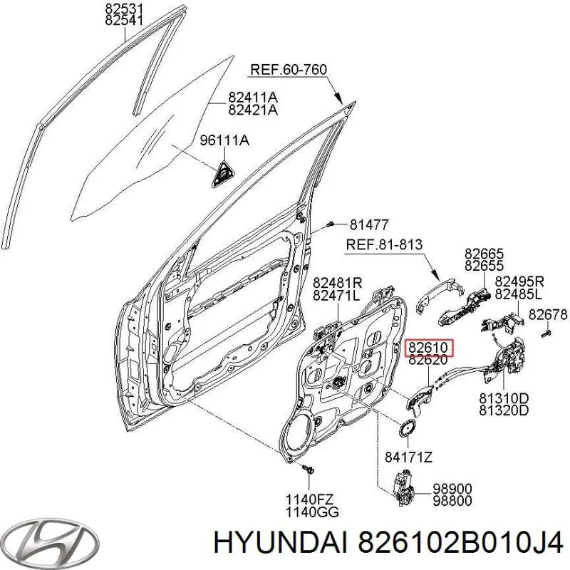 Купить 826102B010J4 Hyundai/Kia Ручка подлокотника двери передней внутренняя левая