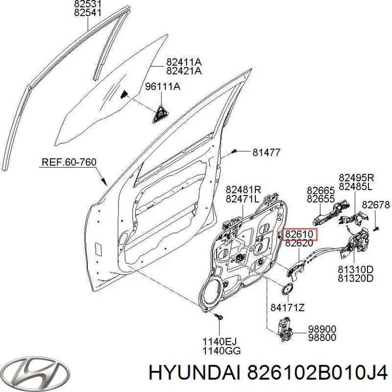 Ручка подлокотника двери передней внутренняя левая 826102B010J4 Hyundai/Kia