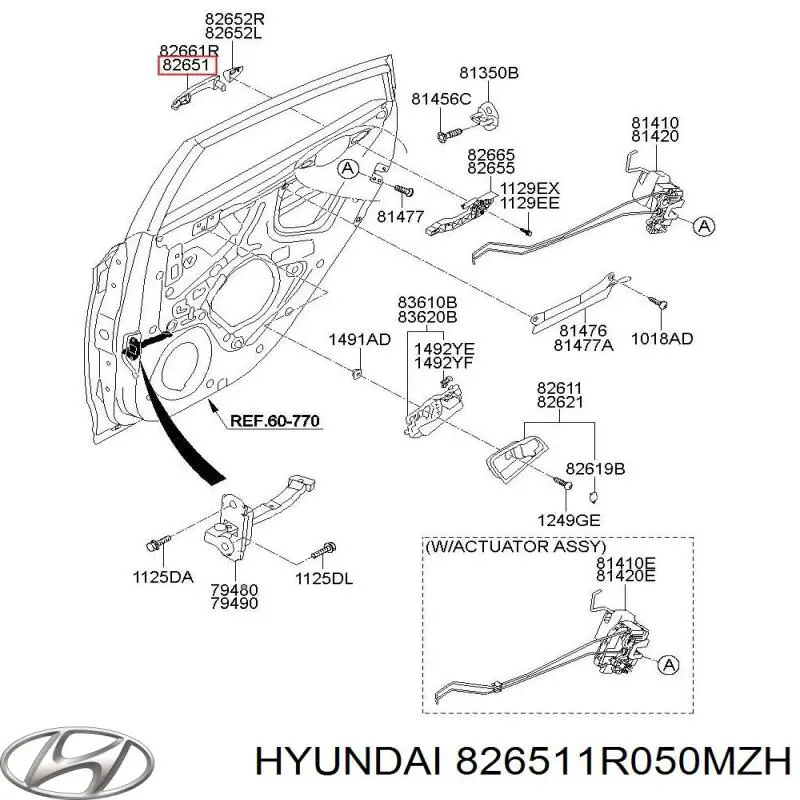 Ручка двери передней наружная левая Hyundai/Kia 826511R050MZH цена, от 14.12 USD