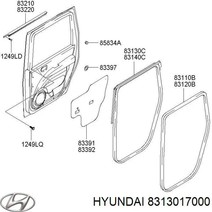  Уплотнитель двери задней левой (на двери) Hyundai Matrix 