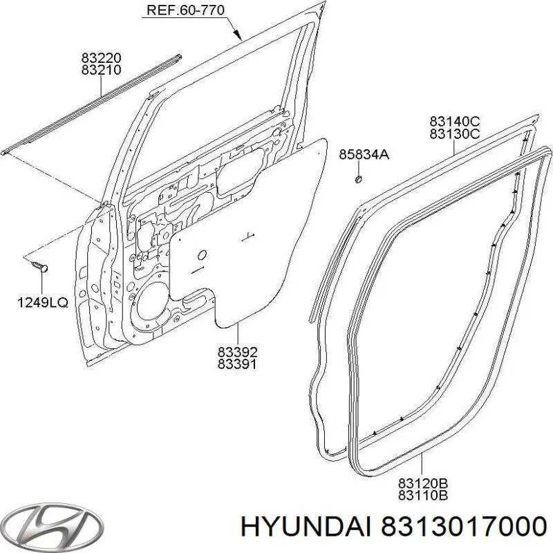 Купить 8313017000 Hyundai/Kia Уплотнитель двери задней левой (на двери)