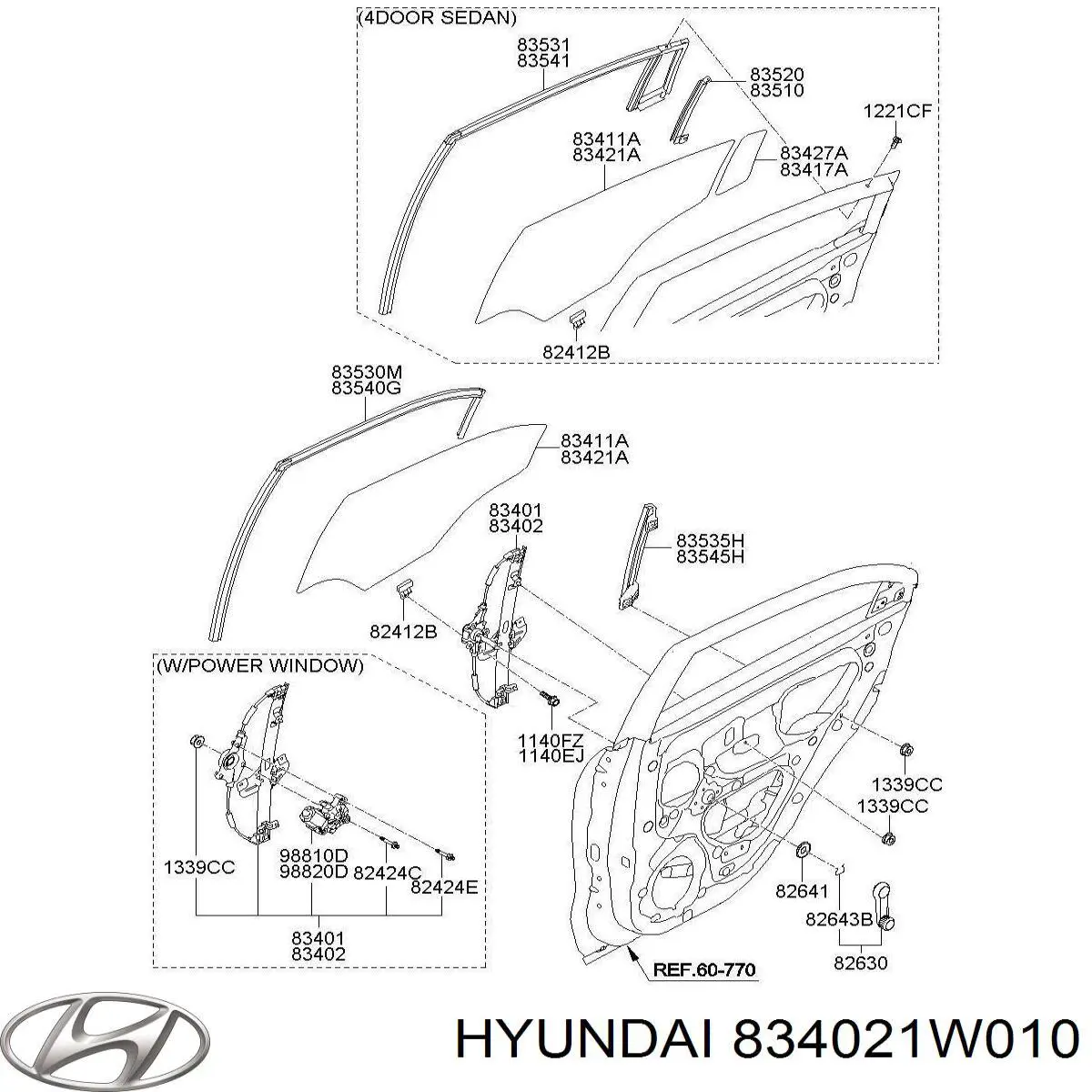 834021W010 Hyundai/Kia mecanismo de acionamento de vidro da porta traseira direita