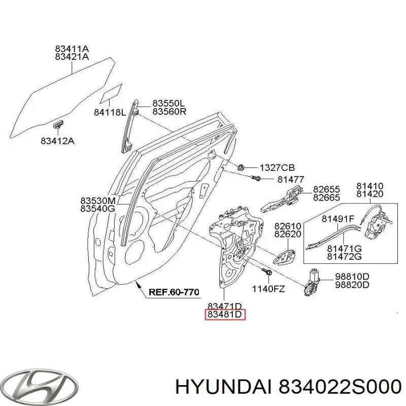 834022S000 Hyundai/Kia  Механизм стеклоподъемника правой задней двери