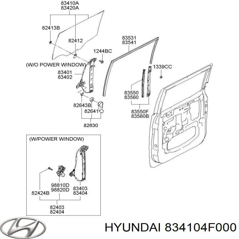 834104F000 Hyundai/Kia стекло двери задней левой