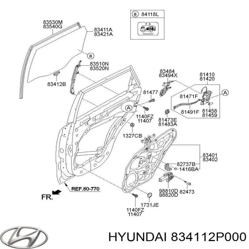 834112P000 Hyundai/Kia стекло двери задней левой