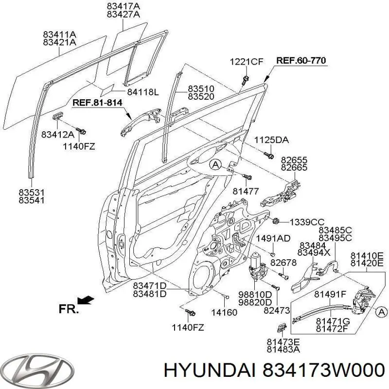 Стекло-форточка двери задней левой 834173W000 Hyundai/Kia