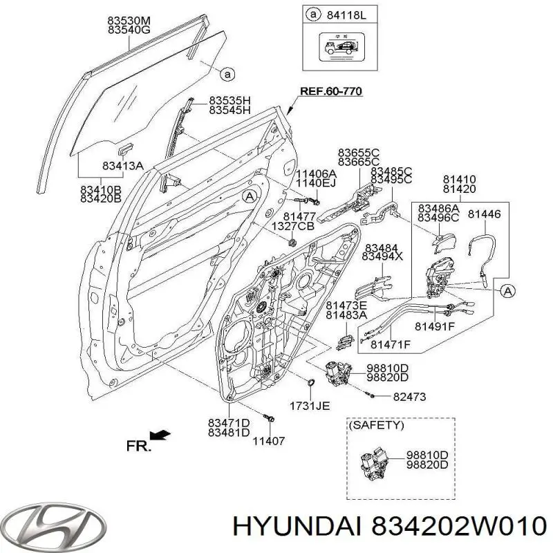 Стекло двери задней правой на Hyundai Santa Fe III 