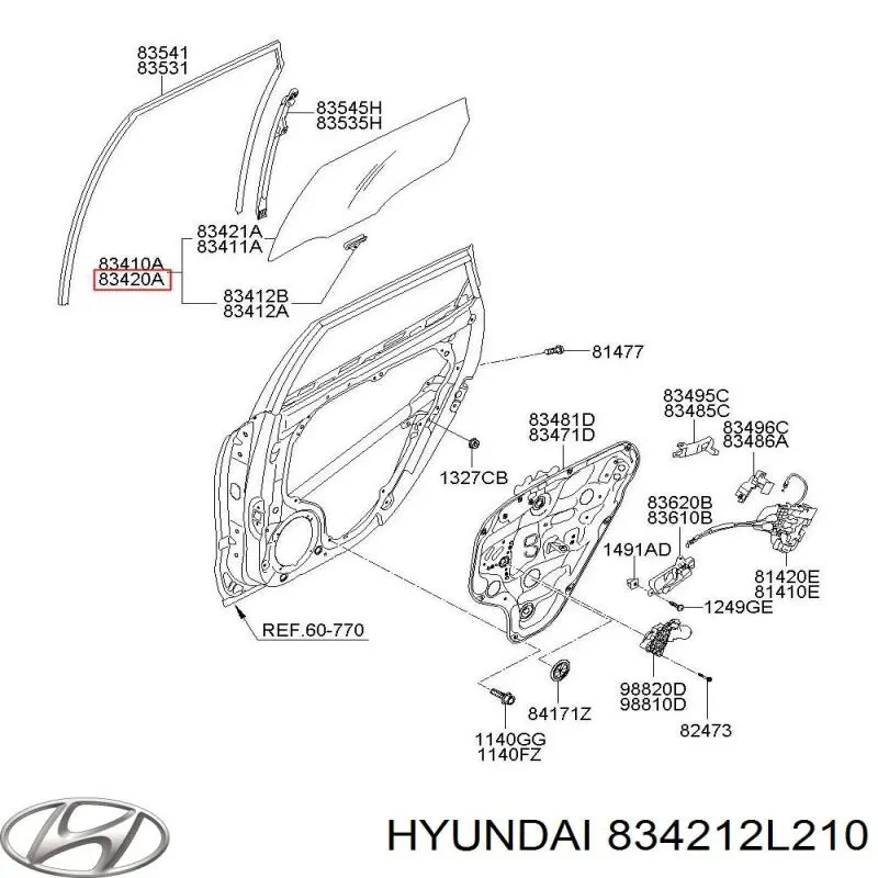 834212L210 Hyundai/Kia vidro da porta traseira direita