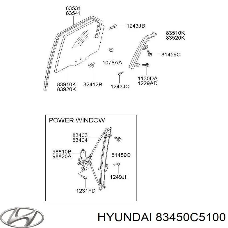 83450C5100 Hyundai/Kia Мотор стеклоподъемника двери задней, левой