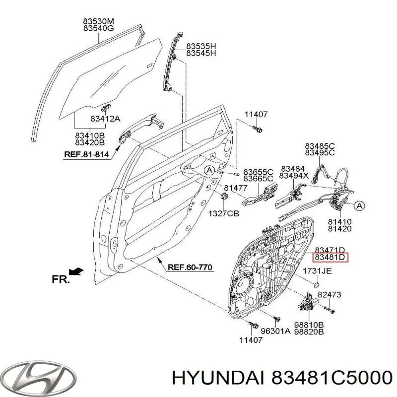 83481C5000 Hyundai/Kia  Механизм стеклоподъемника правой задней двери