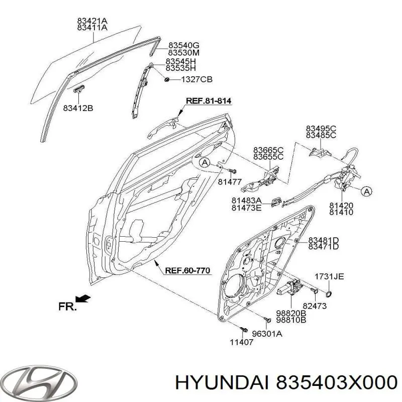 835403X000 Hyundai/Kia guia de vidro de quadro da porta traseira direita