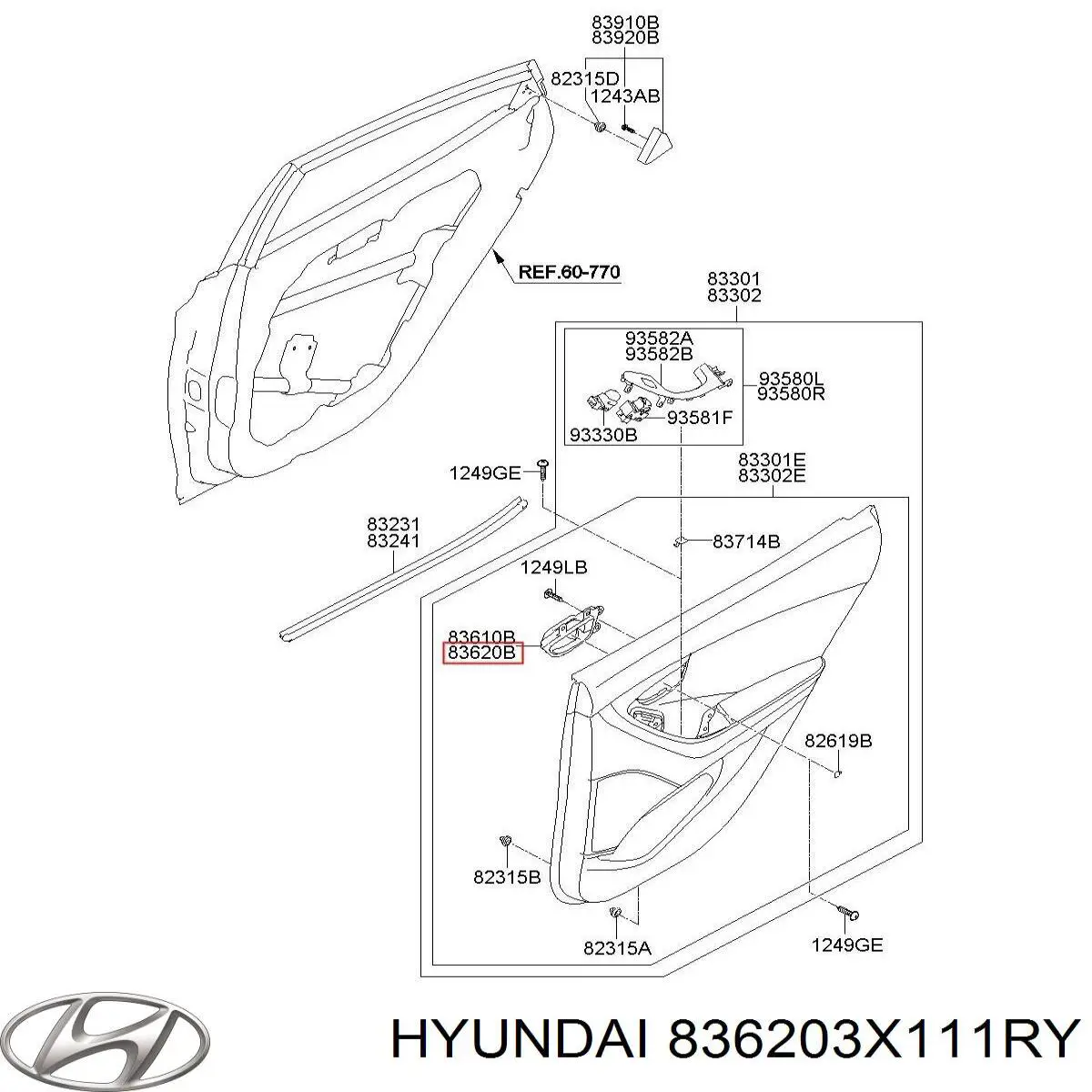 836203X111RY Hyundai/Kia Ручка двери задней внутренняя правая