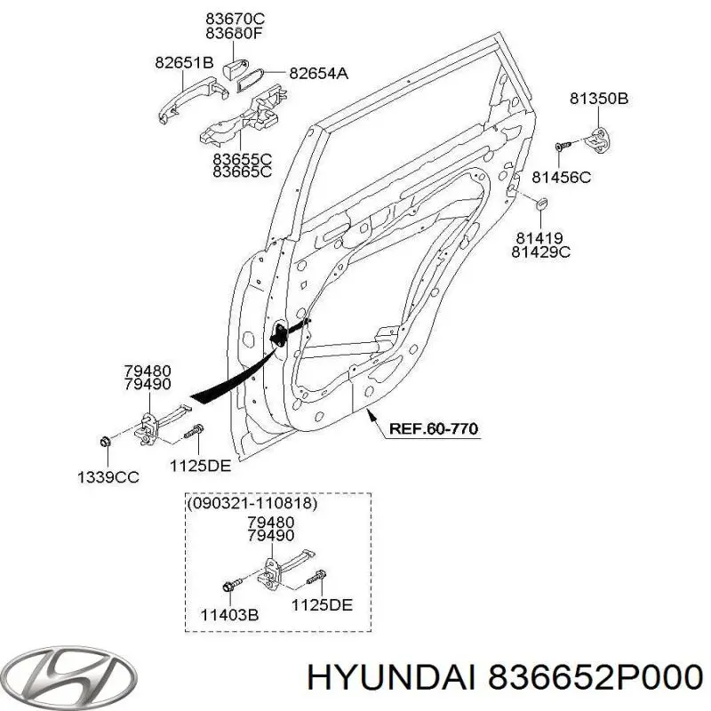 836652P000 Hyundai/Kia Держатель наружной ручки двери задней правой