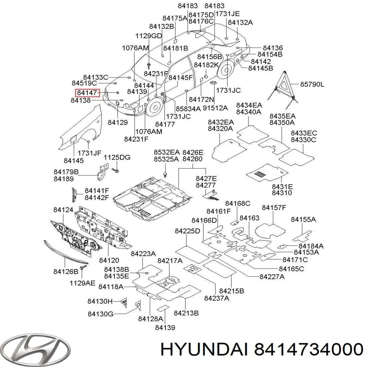 Clips de fijación de pasaruedas de aleta delantera 8414734000 Hyundai/Kia