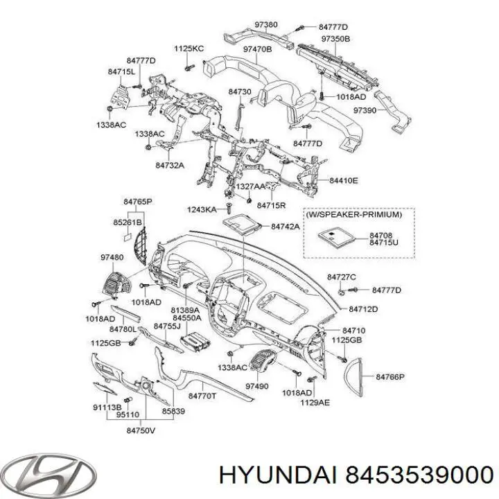 Купить 8453539000 Hyundai/Kia Подушка безопасности пассажира