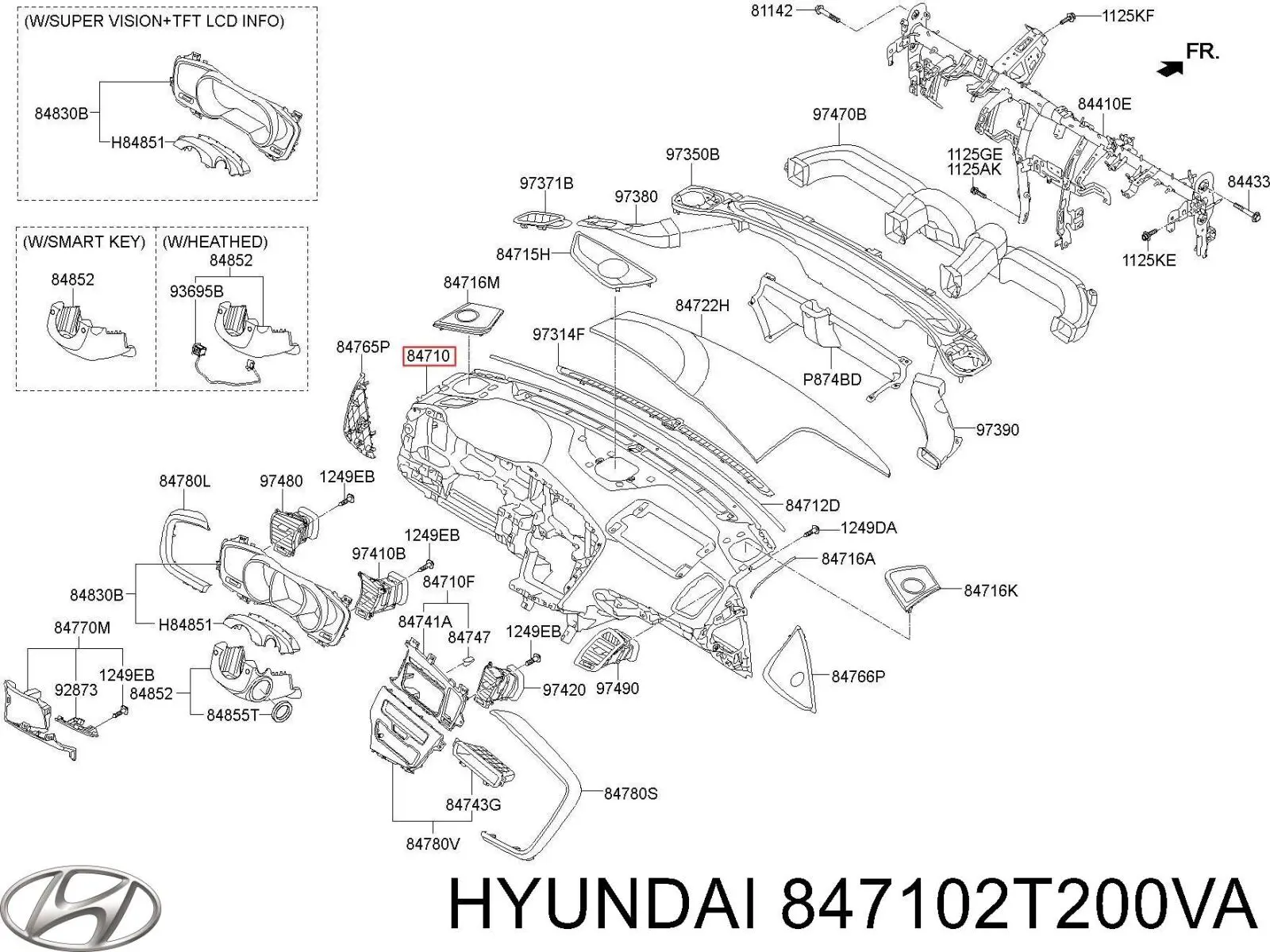 Панель салона передняя "торпедо" Hyundai/Kia 847102T200VA цена, от 228.81 USD