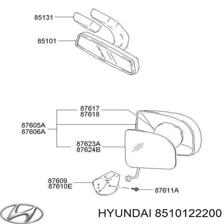 Салонное зеркало заднего вида Hyundai/Kia 8510122200