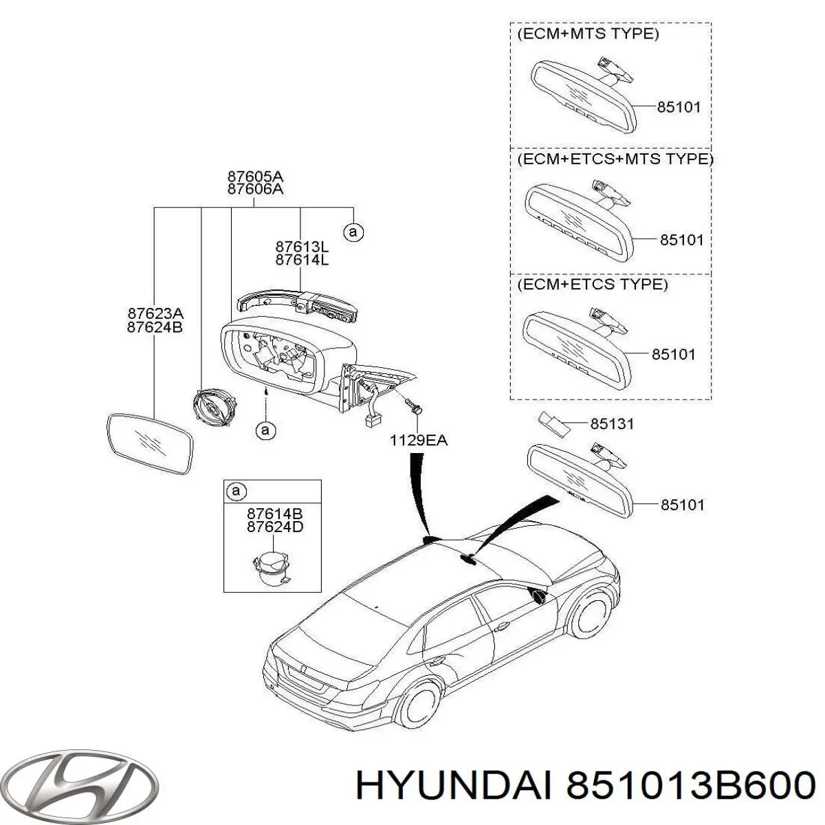 Зеркало салона внутреннее Hyundai/Kia 851013B600 цена, от 14.55 USD