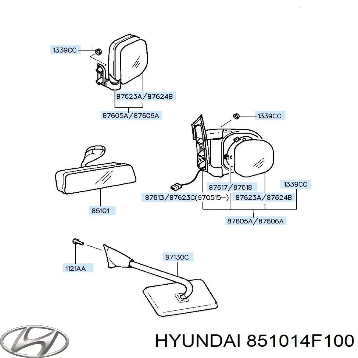 Зеркало заднего вида 851014F100 Hyundai/Kia