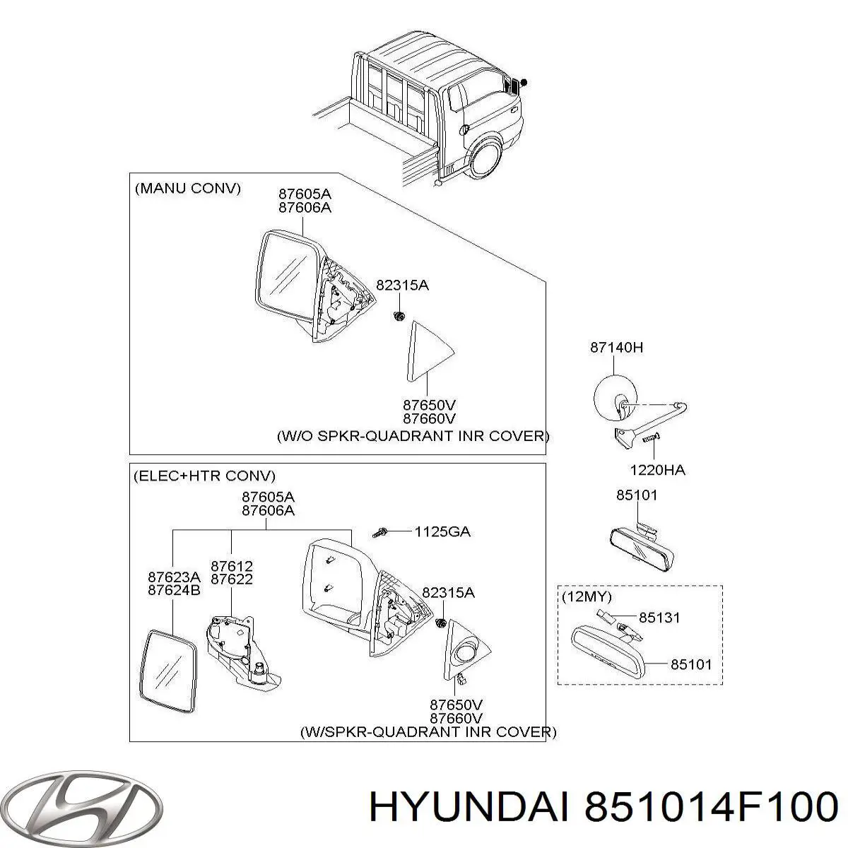 851014F100 Hyundai/Kia Зеркало заднего вида в салоне