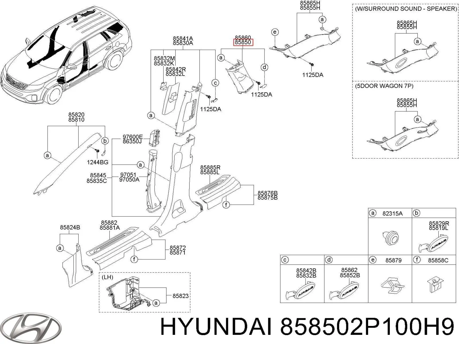 858502P100H9 Hyundai/Kia Обшивка стойки кузова внутренняя задняя левая