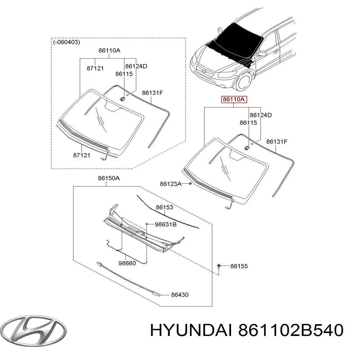 Лобовое стекло 861102B540 Hyundai/Kia