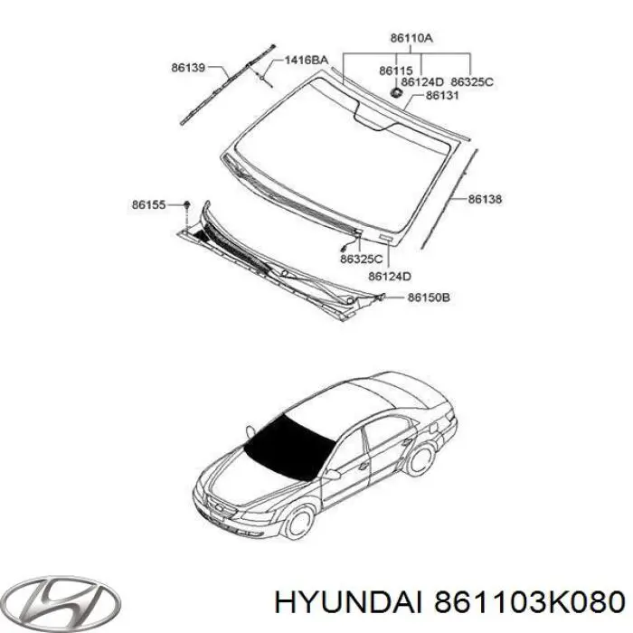861103K080 Hyundai/Kia стекло лобовое