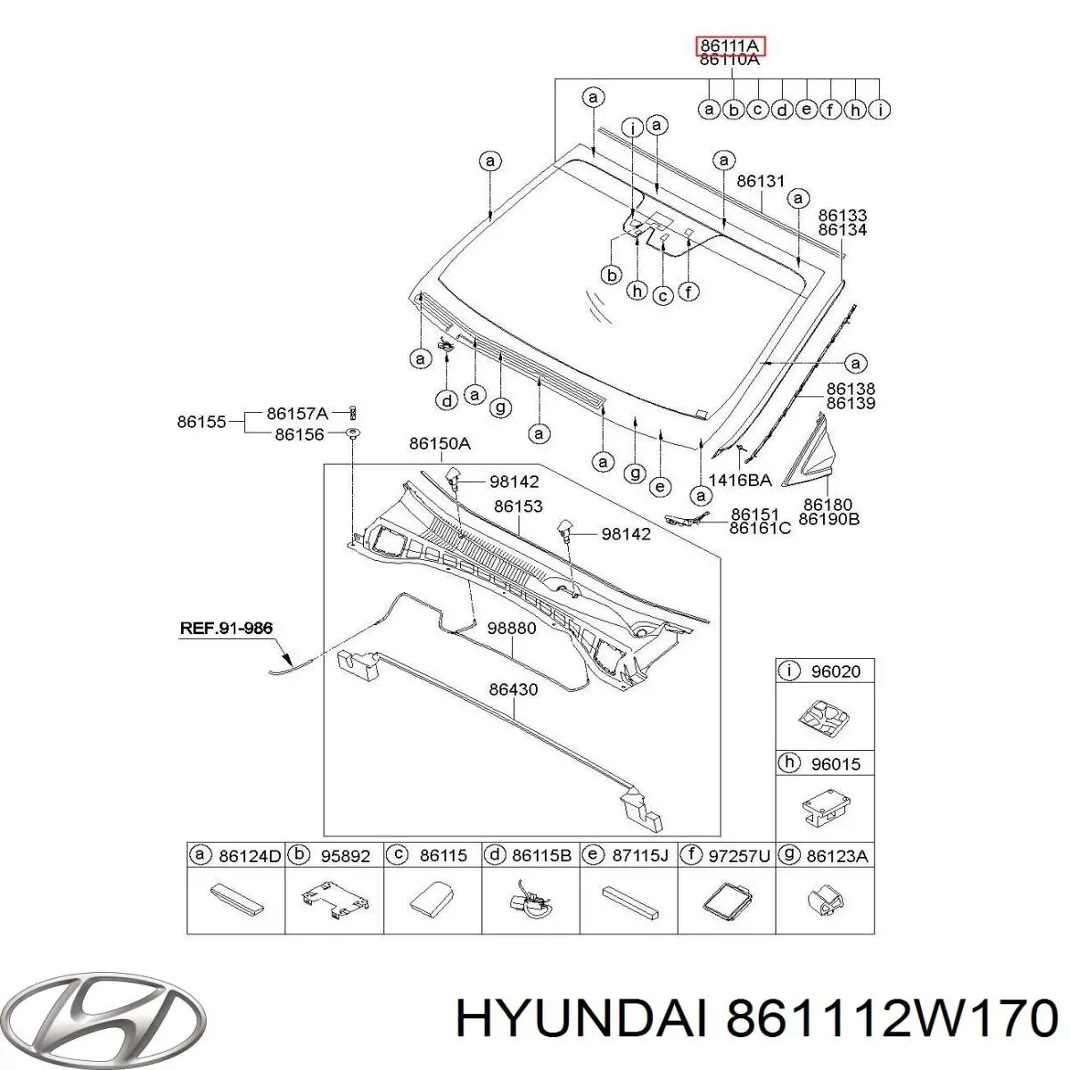 861112W170 Hyundai/Kia стекло лобовое