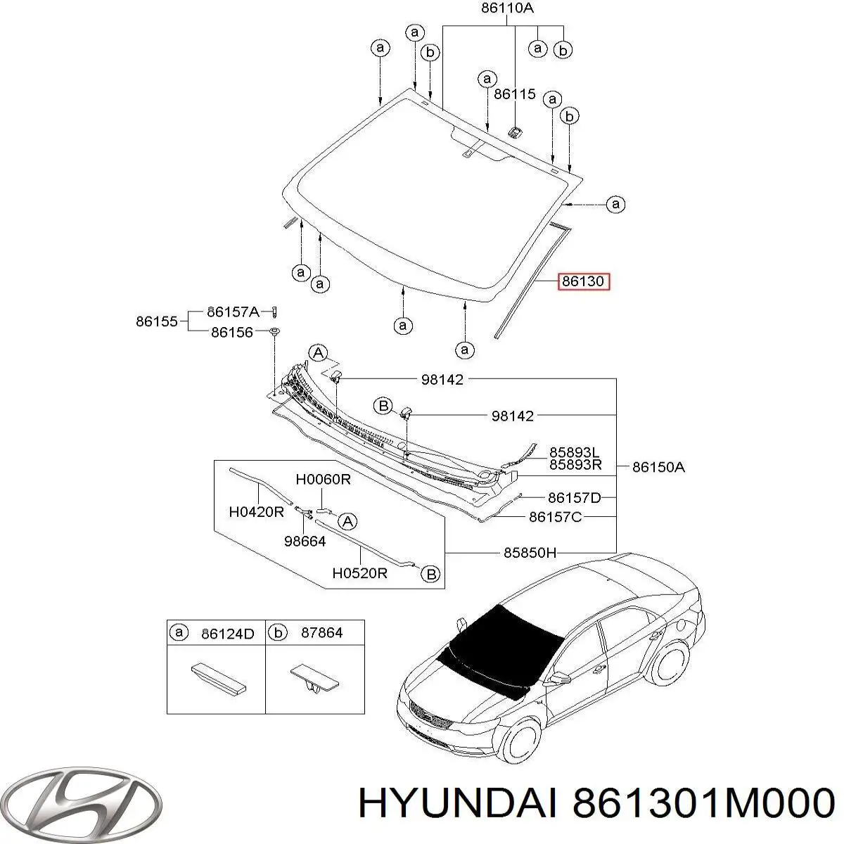 861301M000 Hyundai/Kia молдинг лобового стекла