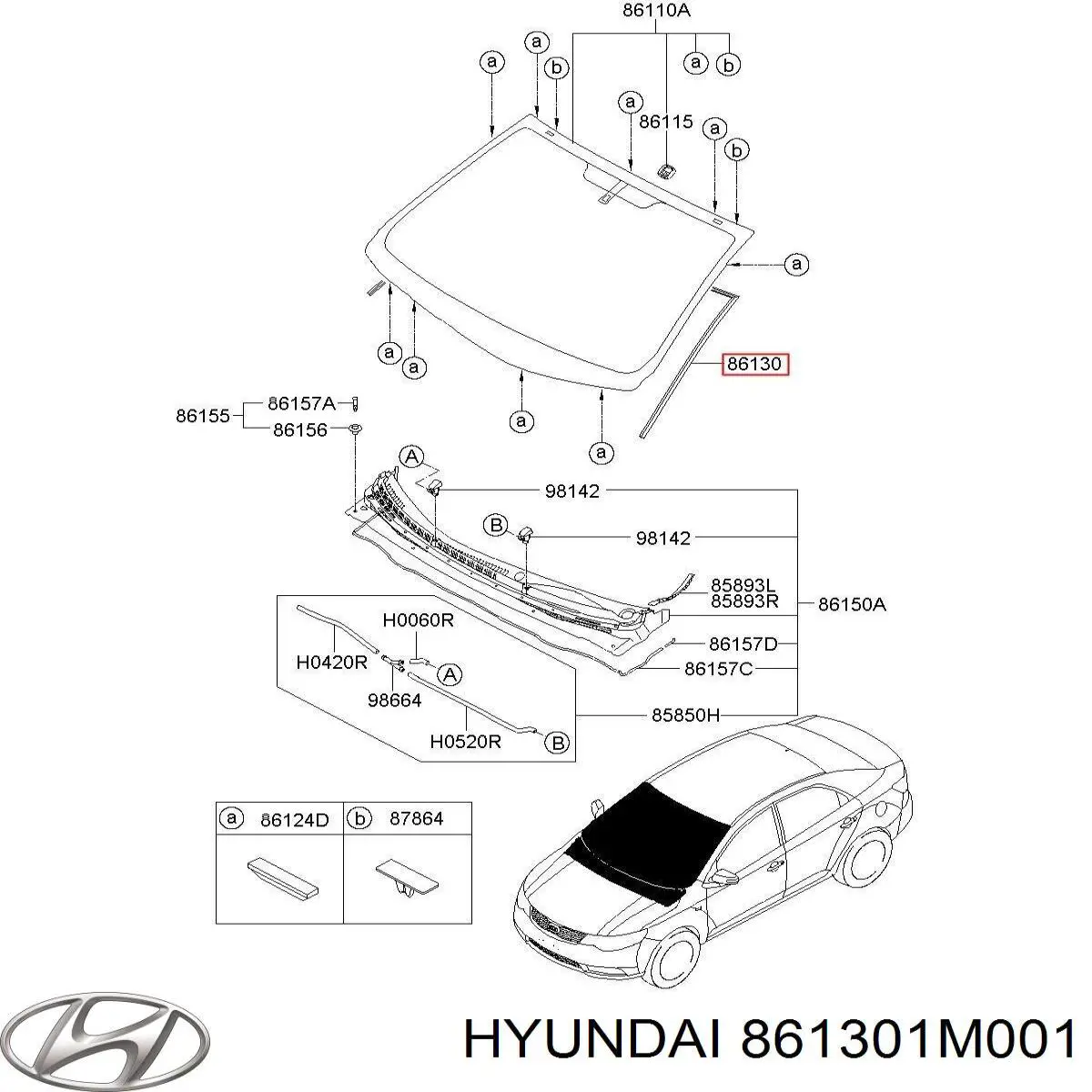 861301M001 Hyundai/Kia молдинг лобового стекла