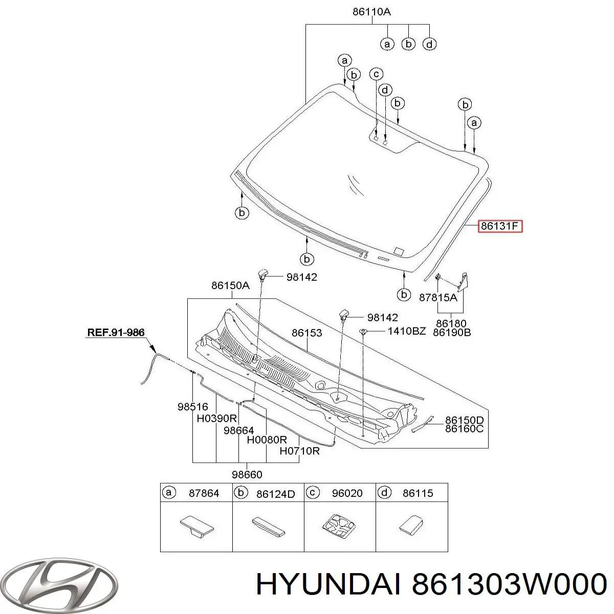 861303W000 Hyundai/Kia уплотнитель лобового стекла
